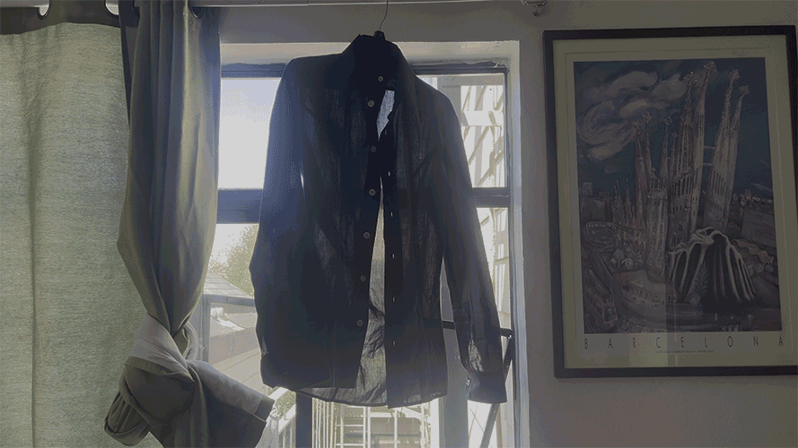 black shirt waving in the morning breeze