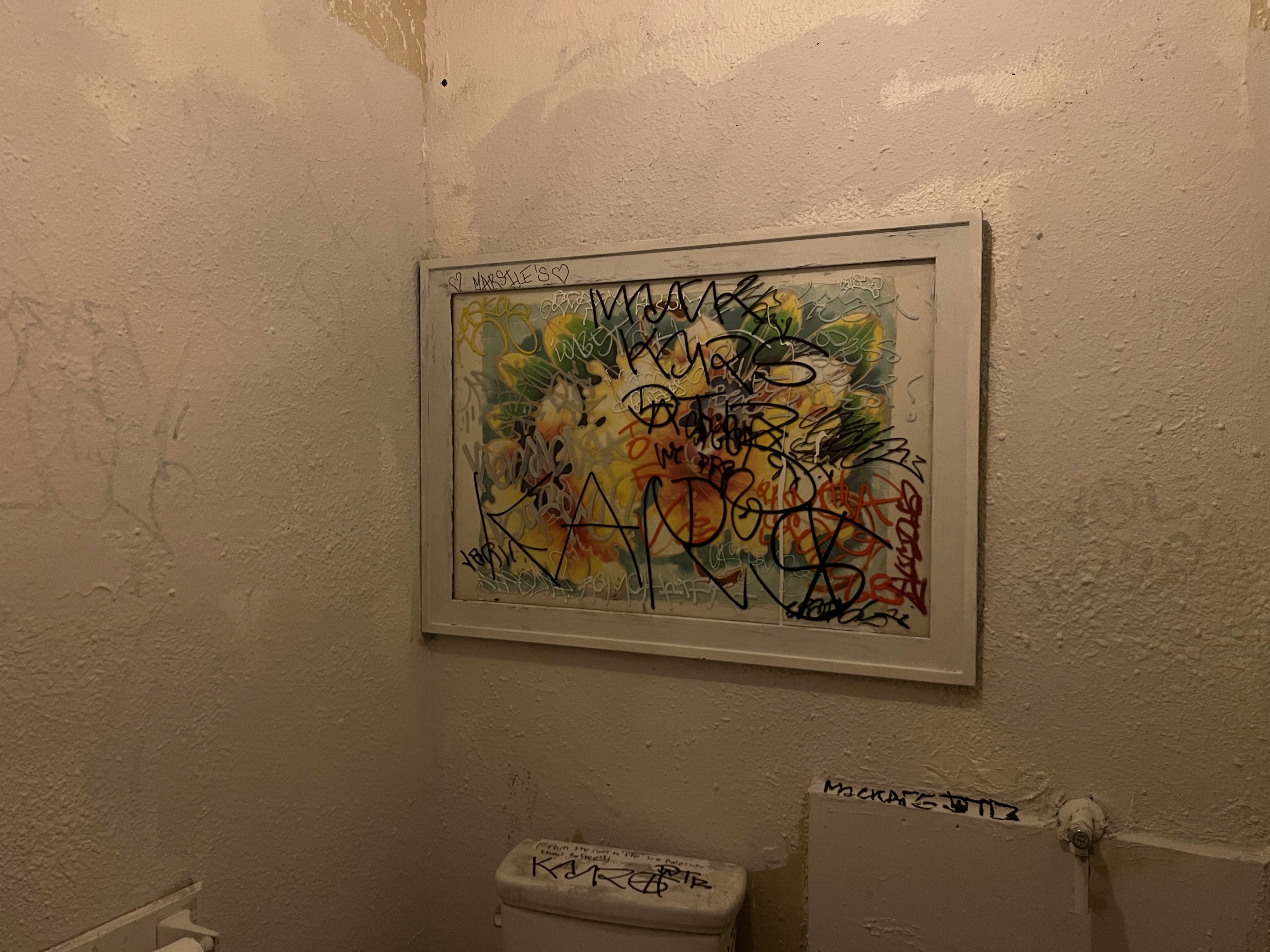 tag filled dive bar bathroom